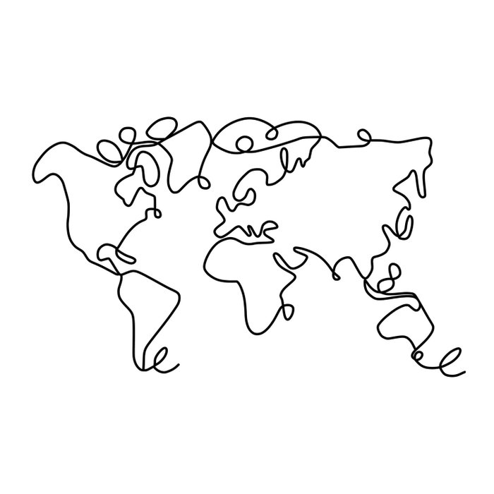 Wallity World Map Escultura de Pared de Metal Negra
